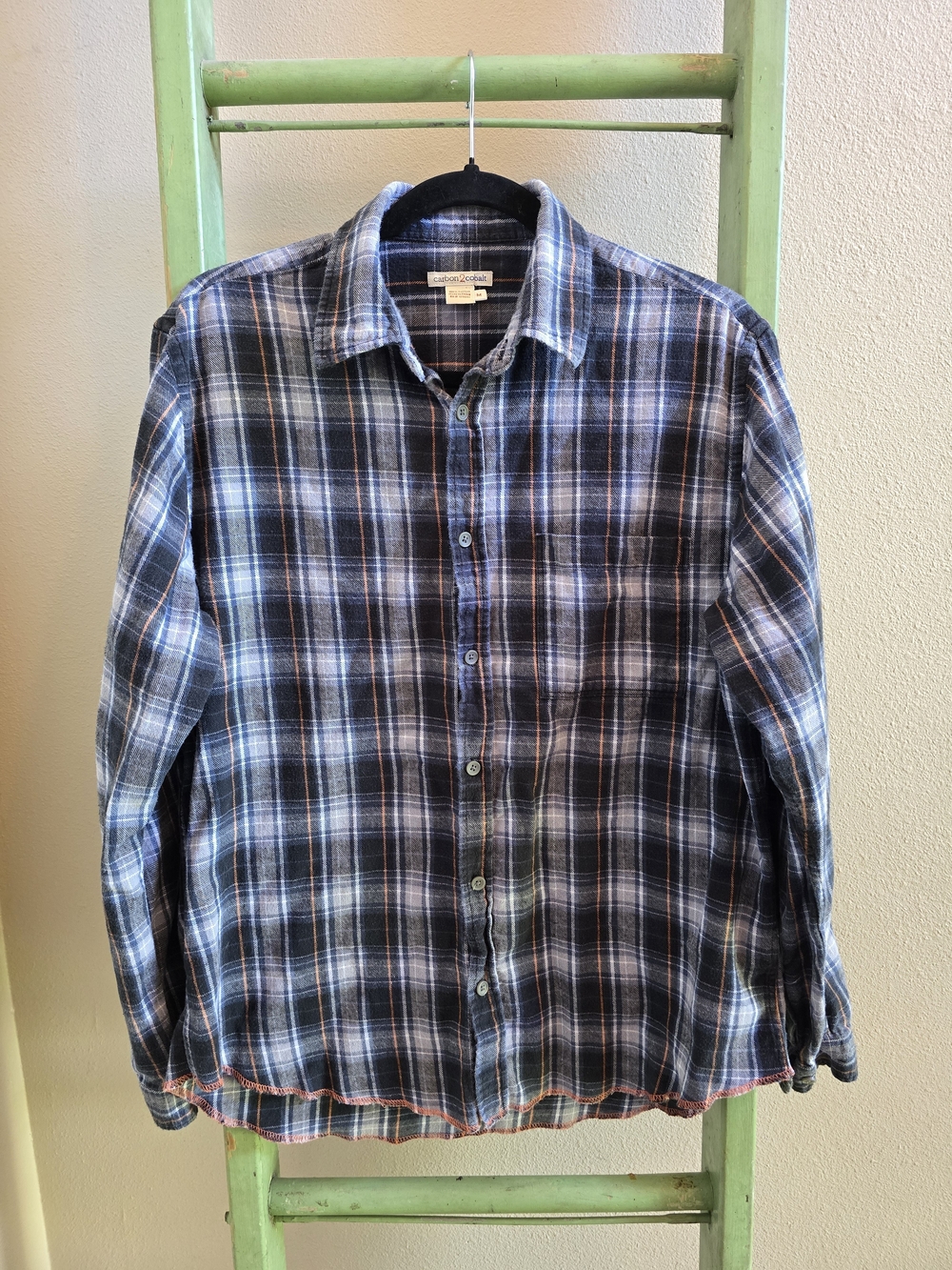 Carbon2Cobalt Men's Blue/Gray Plaid Flannel Button-Up Shirt, Sz M